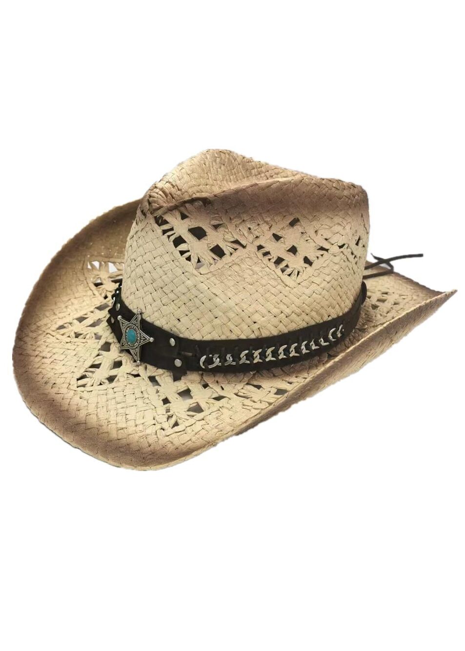 1770 Brown Belt Unisex Adult Western Woven Straw Cowboy Hat